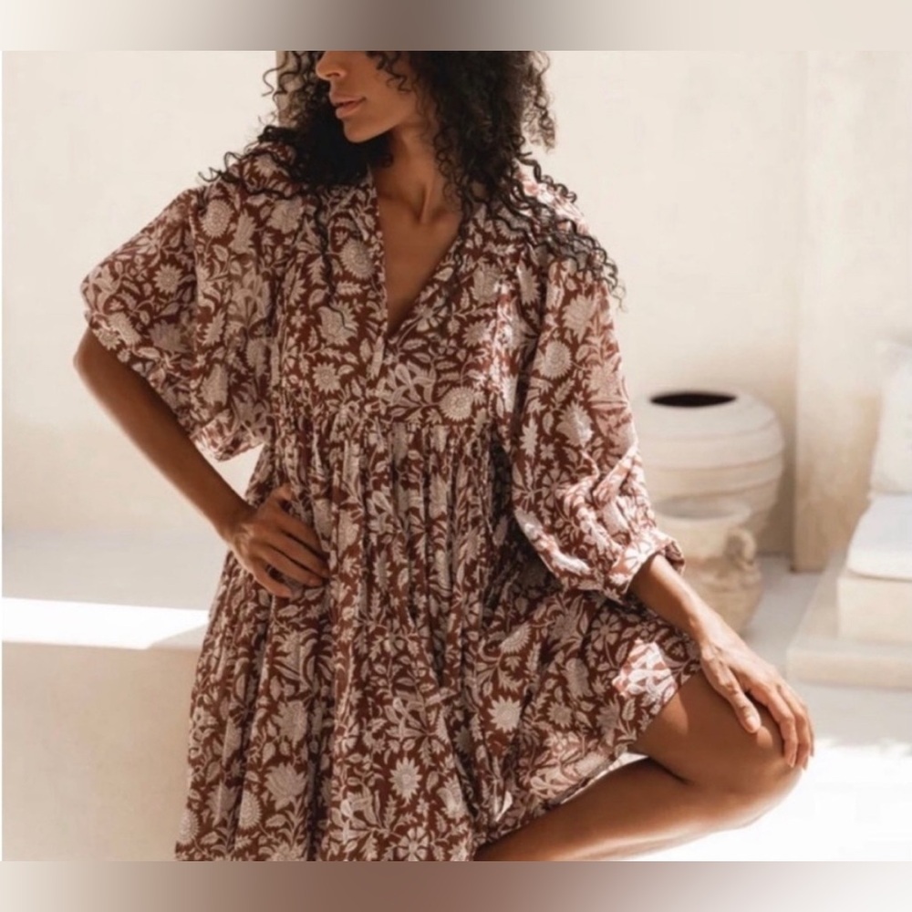 Daughters of India Kyra Balloon Sleeve Gauze Mini Dress Size Small - Picture 2 of 6